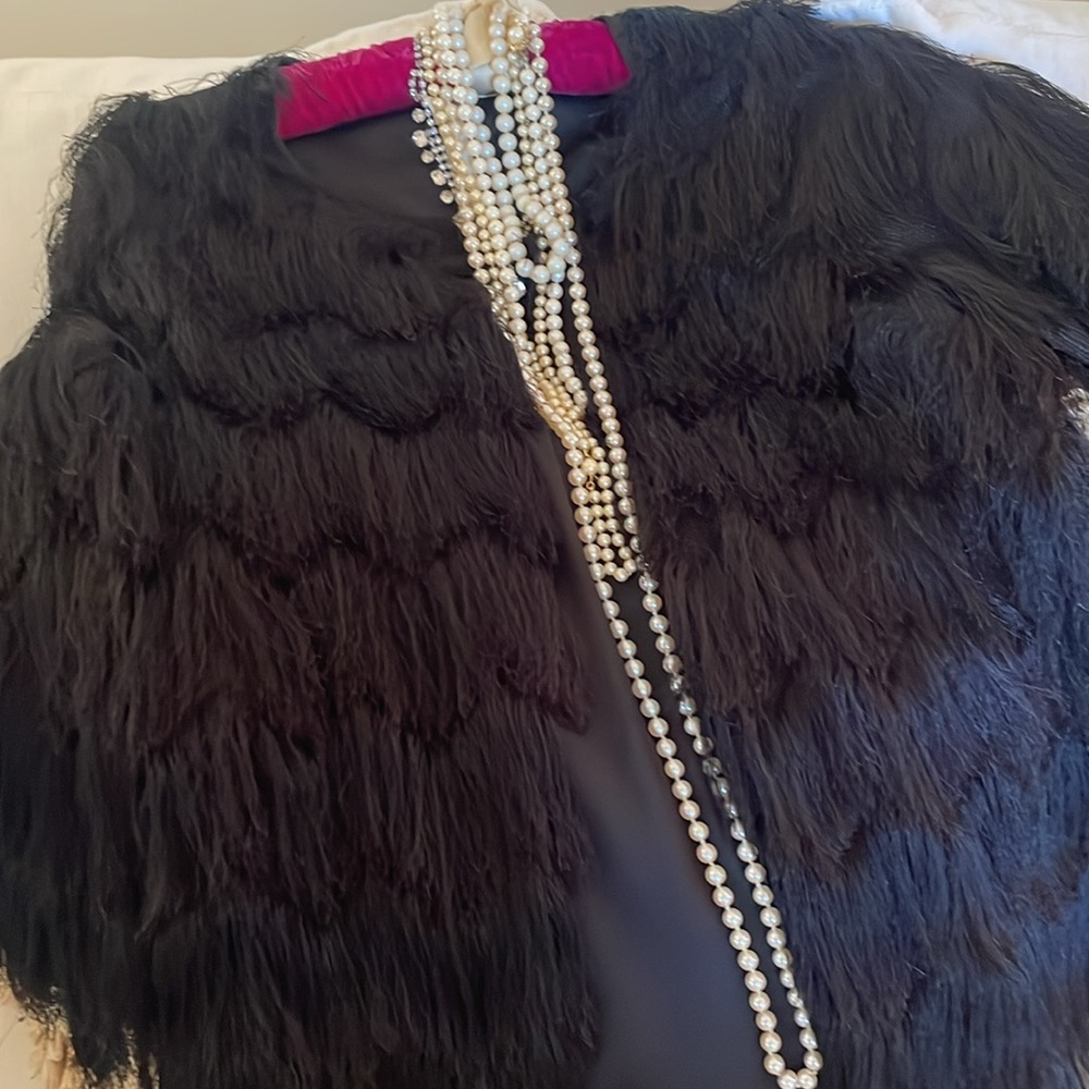 Black layered fringe evening wrap . Fully lined . Lightweight